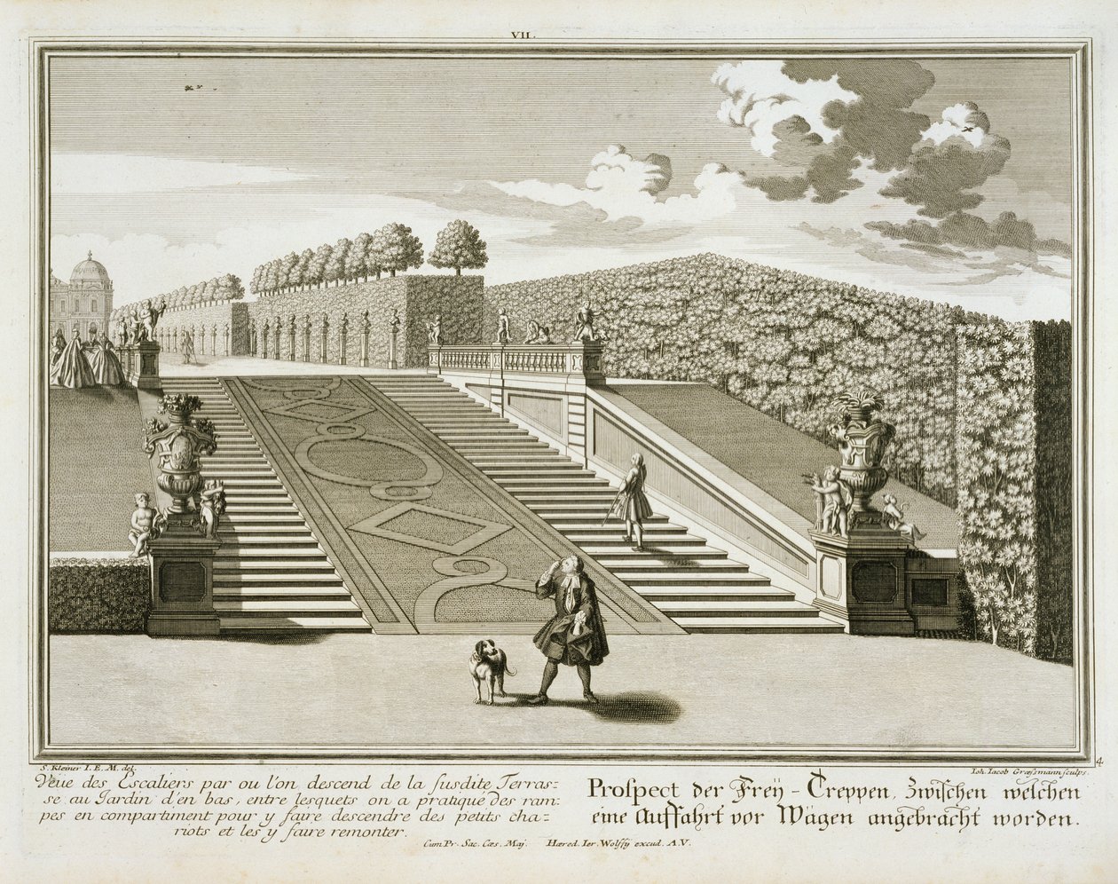 Steps to the garden terrace, Belvedere Palace, Vienna, engraved by Johann Jacob Grossmann by Salomon Kleiner