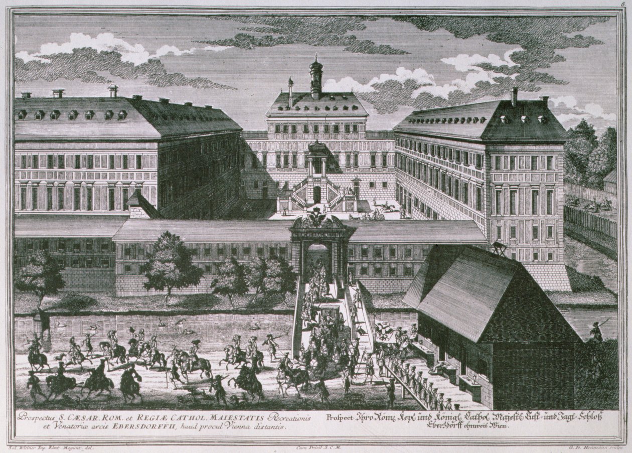 View of Schloss Ebersdorff near Vienna engraved by Georg-Daniel Heumann by Salomon after Kleiner