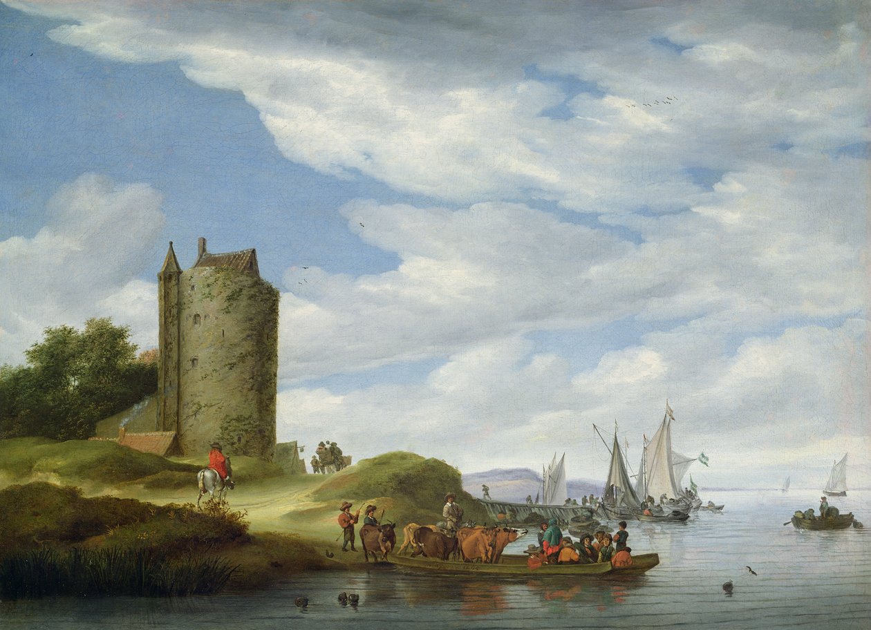 River Estuary with Watchtower by Salomon van Ruisdael or Ruysdael