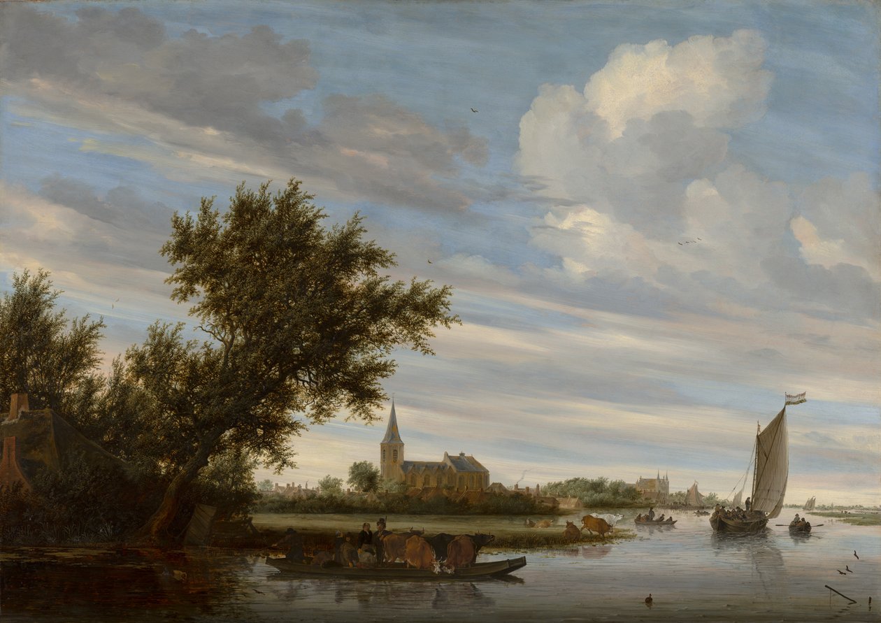 River View with Church and Ferry by Salomon van Ruisdael or Ruysdael