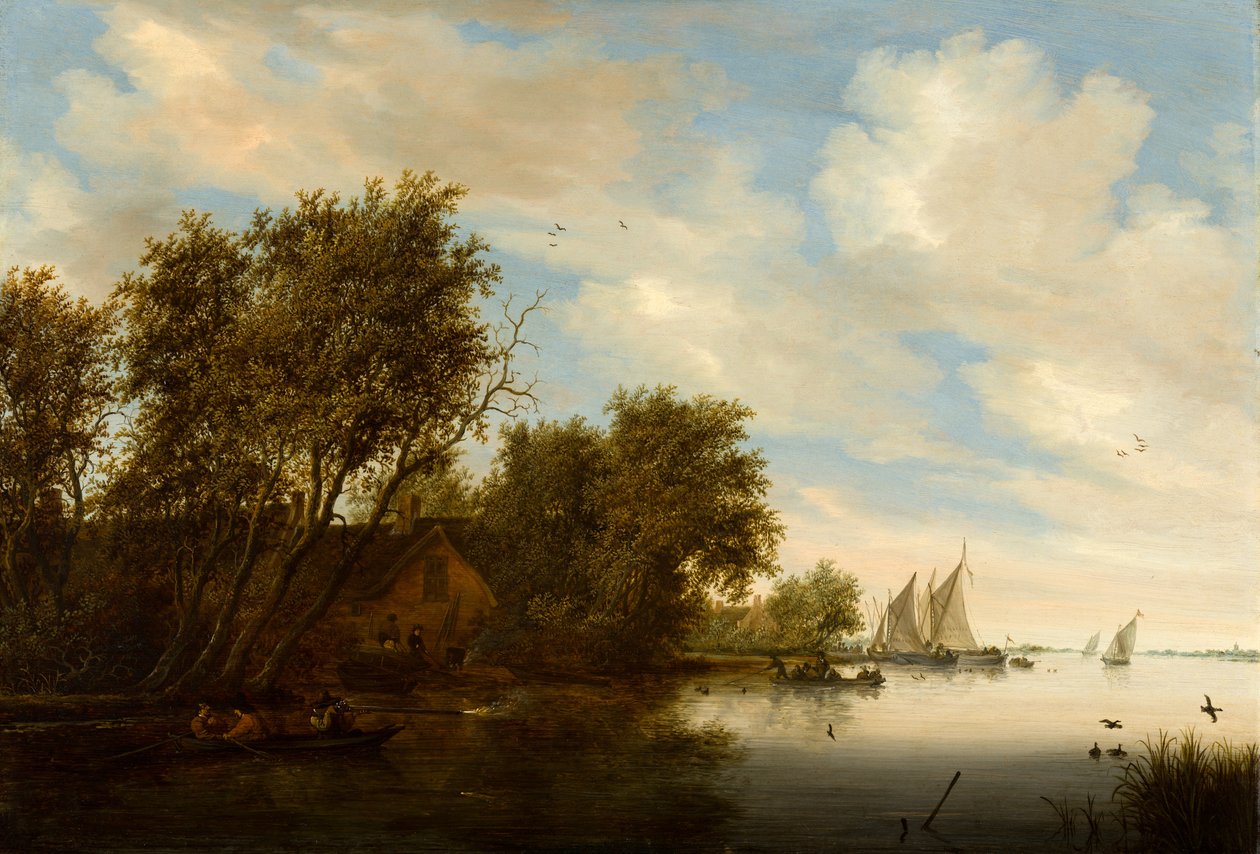 River View with Duck Hunter by Salomon van Ruisdael or Ruysdael