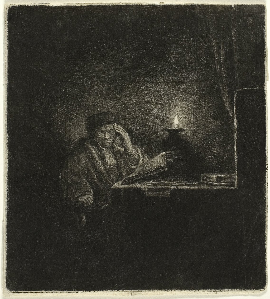 Student at a Table by Candlelight by Salomon Savery