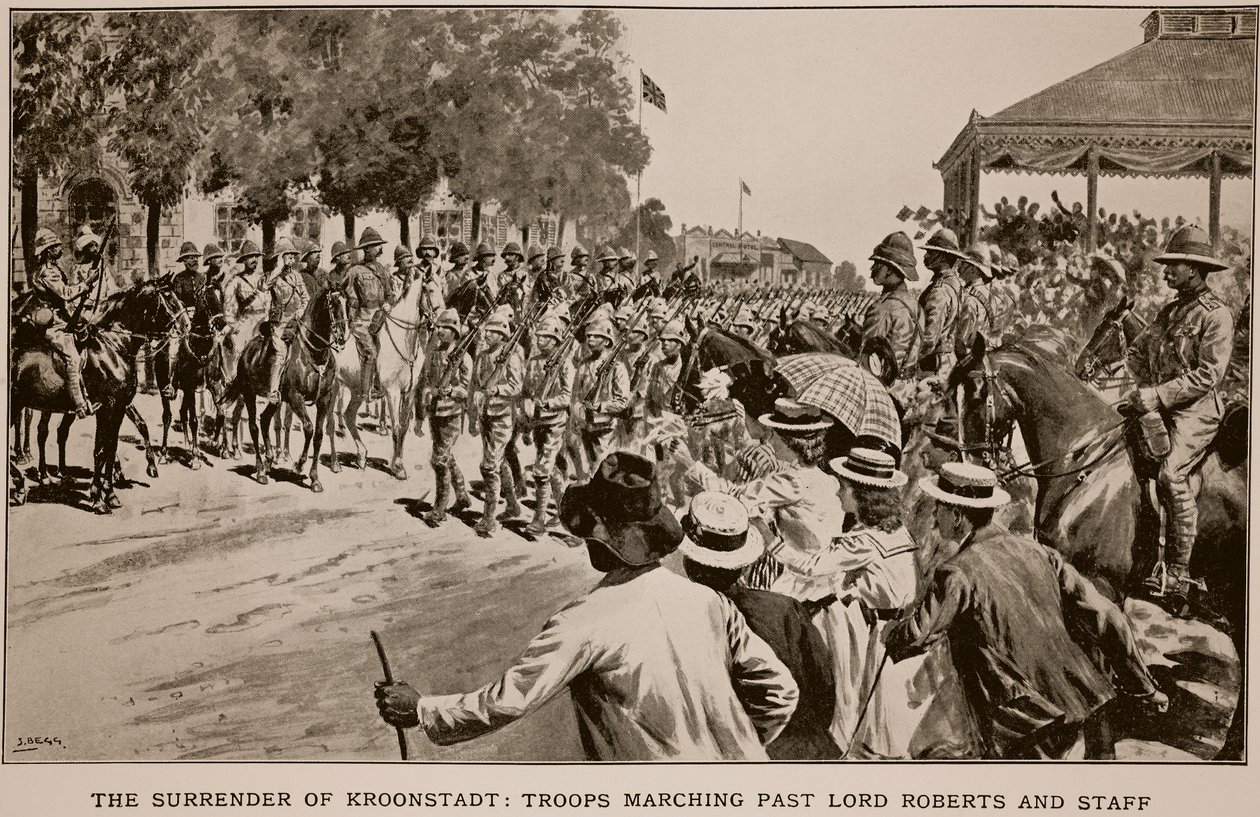 The Surrender of Kroonstadt: Troops Marching Past Lord Roberts and Staff by Samuel Begg