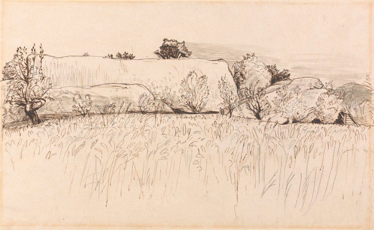Cornfields with Barn, Shoreham by Samuel Palmer