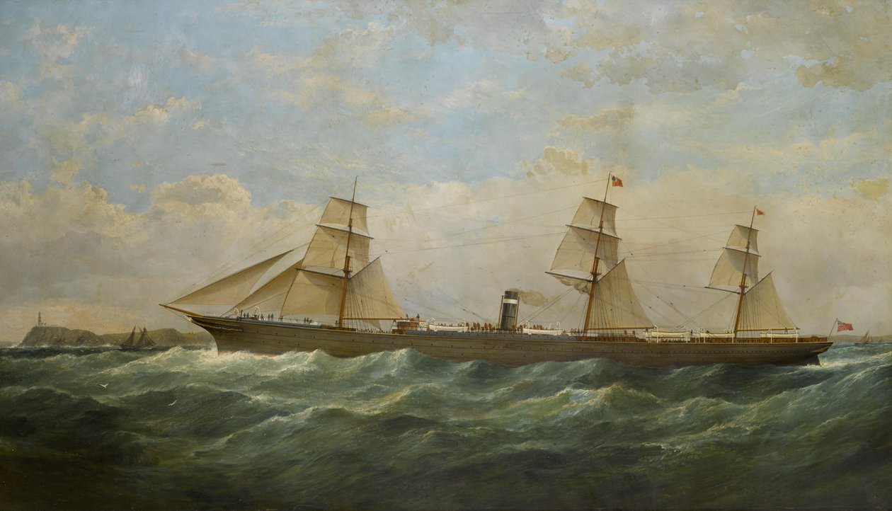 The S.S. City of Berlin Outward Bound Passing Cape Pine Lighthouse by Samuel Walters