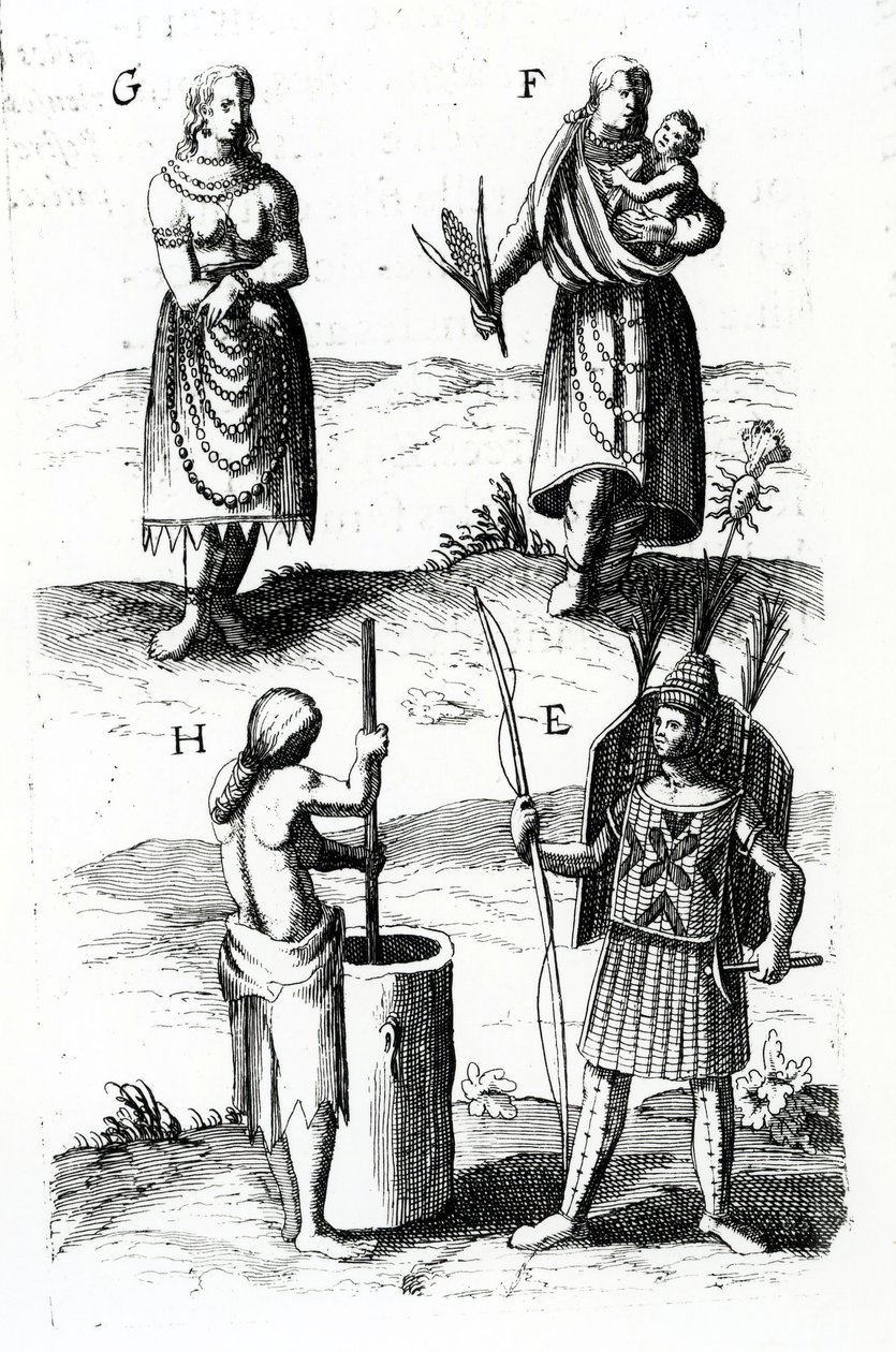 Illustrations of Algonquin Dress, Engraving from Voyages of Sieur de Champlain by Samuel de Champlain, 17th Century by Samuel de Champlain