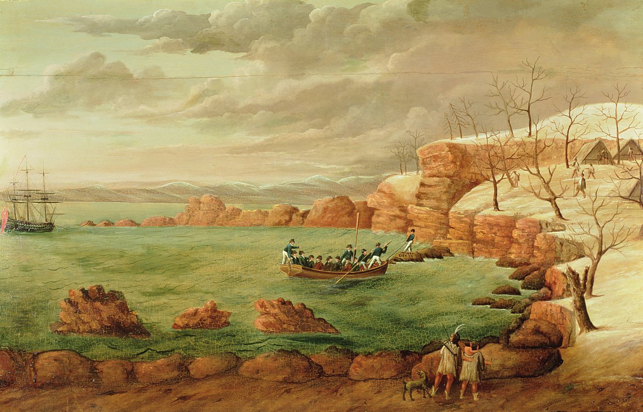 Fireboard Depicting The Landing of the Pilgrims by Samuel Bartoll