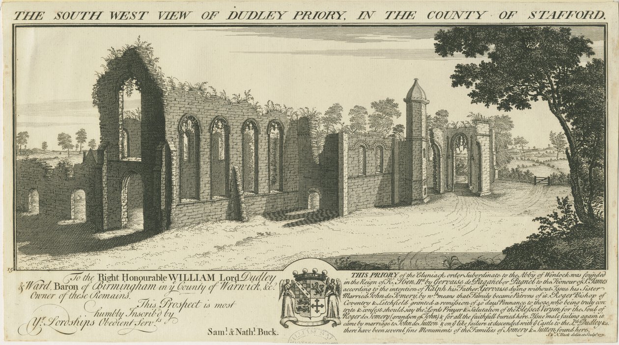 Dudley Priory: engraving by Samuel Buck
