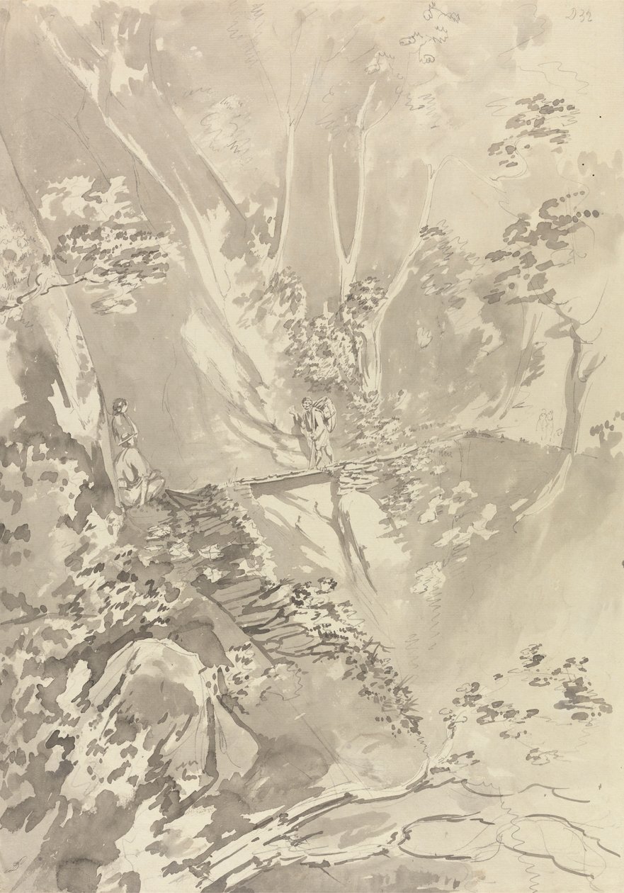 Figures Crossing a Bridge Over a Ravine by Samuel Davis