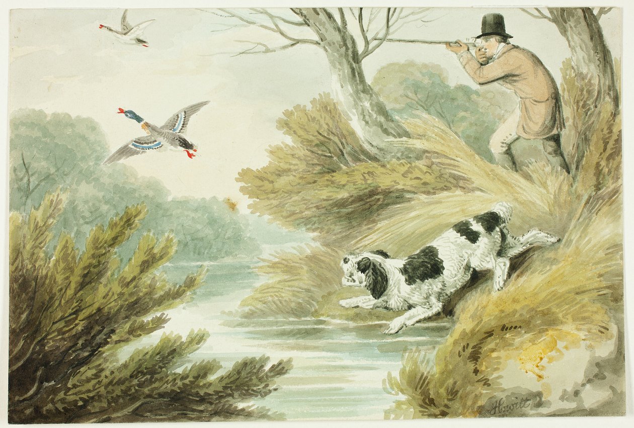 Hunter with Retriever by Samuel Howett