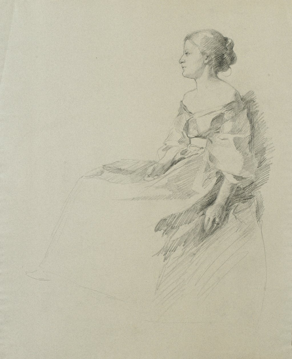 Seated woman in profile by Samuel Isham