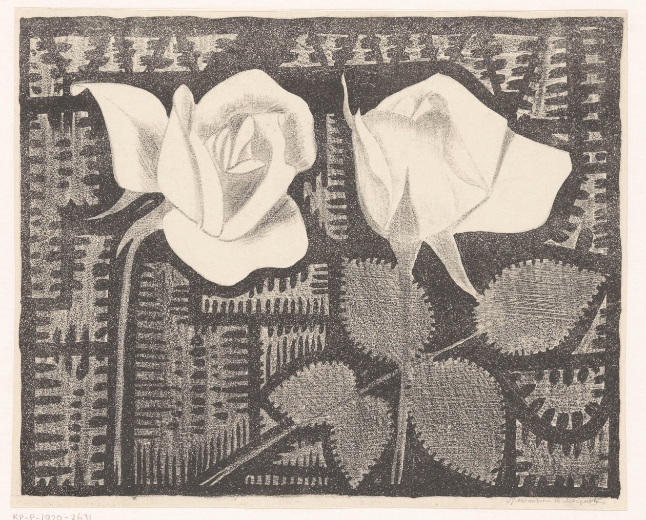 Two Roses by Samuel Jessurun de Mesquita (signed by artist)