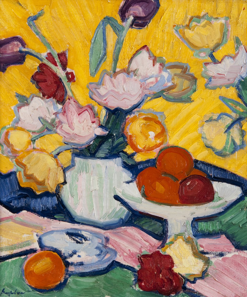 Tulips in a Pottery Vase by Samuel John Peploe