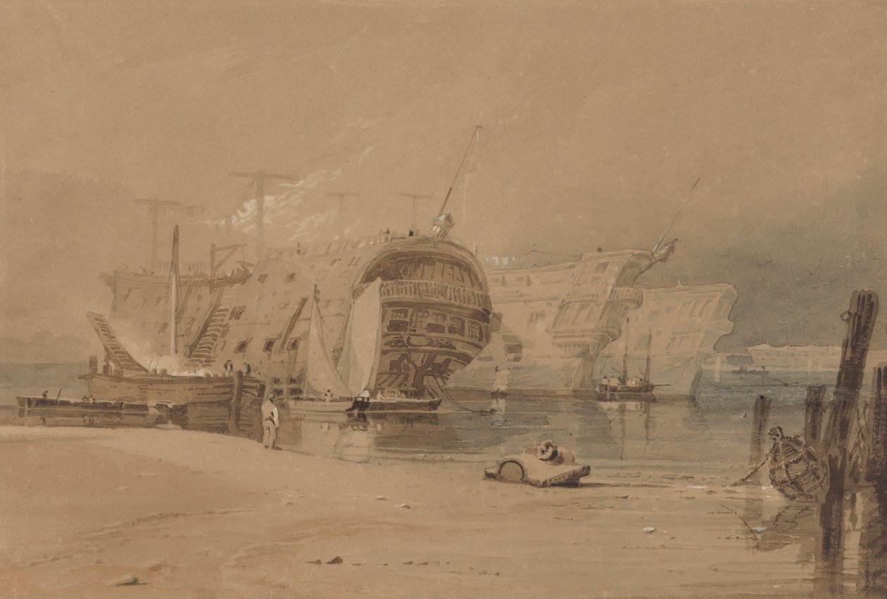 Hulks at Plymouth by Samuel Prout