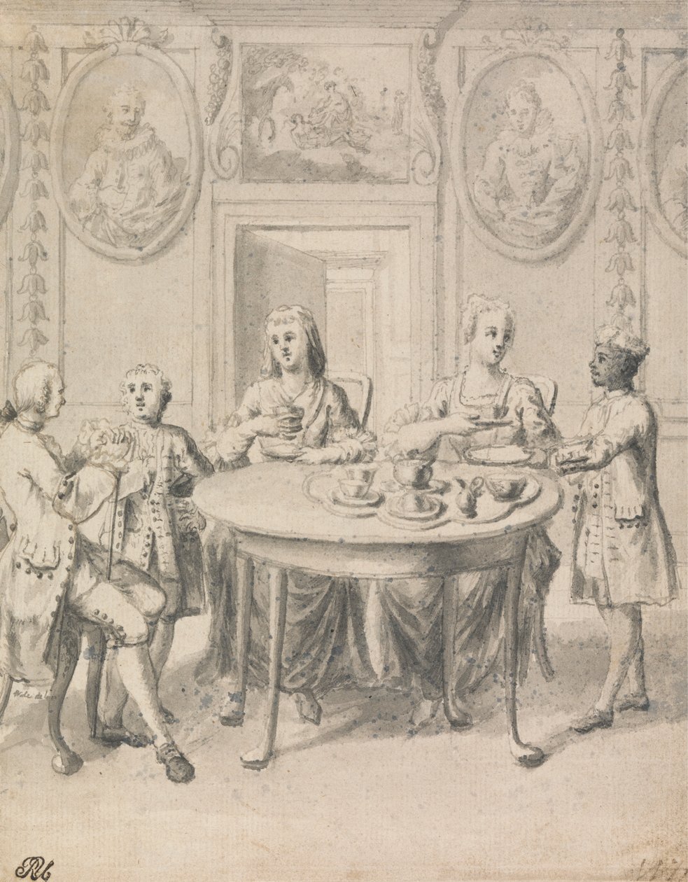 Interior Scene with Family at Tea by Samuel Wale