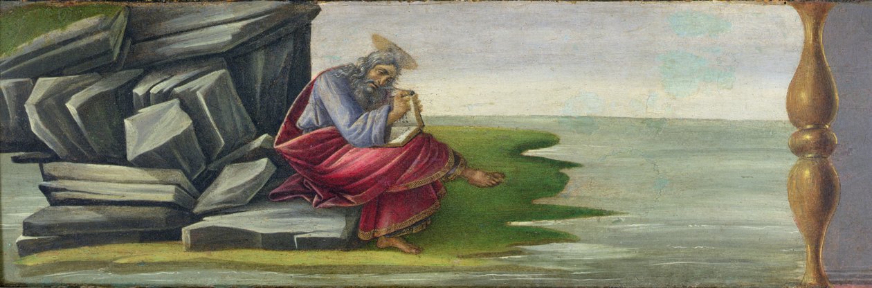 Saint John the Divine on Patmos, Writing the Book of Revelations, predella panel from the Altarpiece of Saint Mark, c.1488-90 by Sandro Botticelli