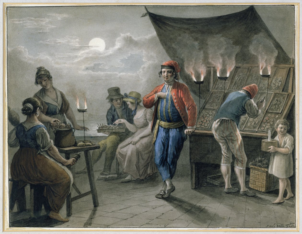 Figures by a Stall at Night by Saviero Xavier della Gatta