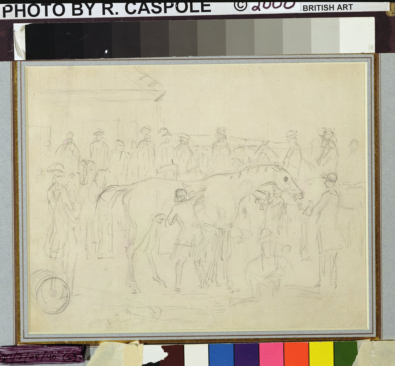 Rubbing down a horse in a paddock at a racetrack by Sawrey Gilpin