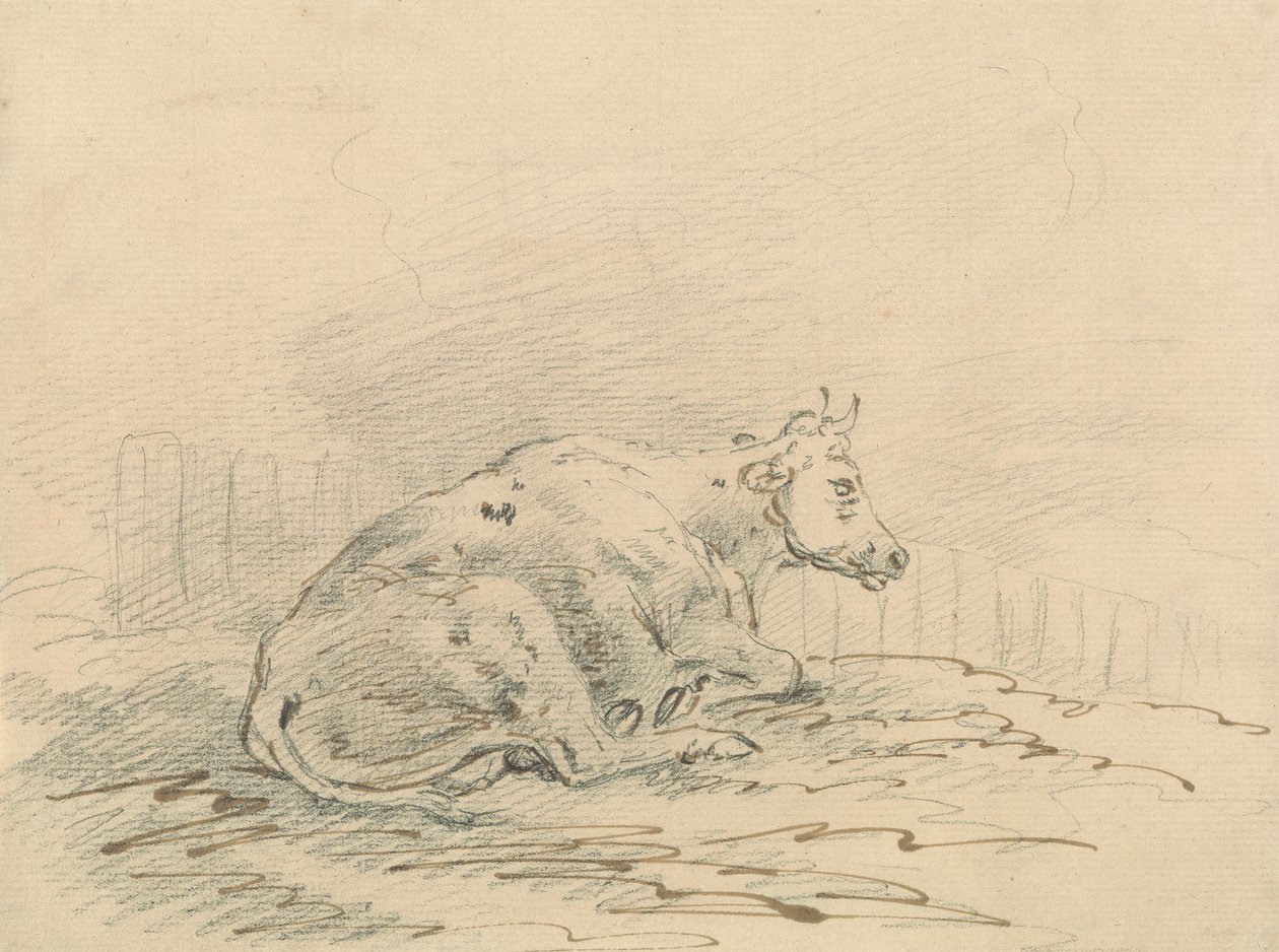 Cow Lying Next to a Fence by Sawrey Gilpin