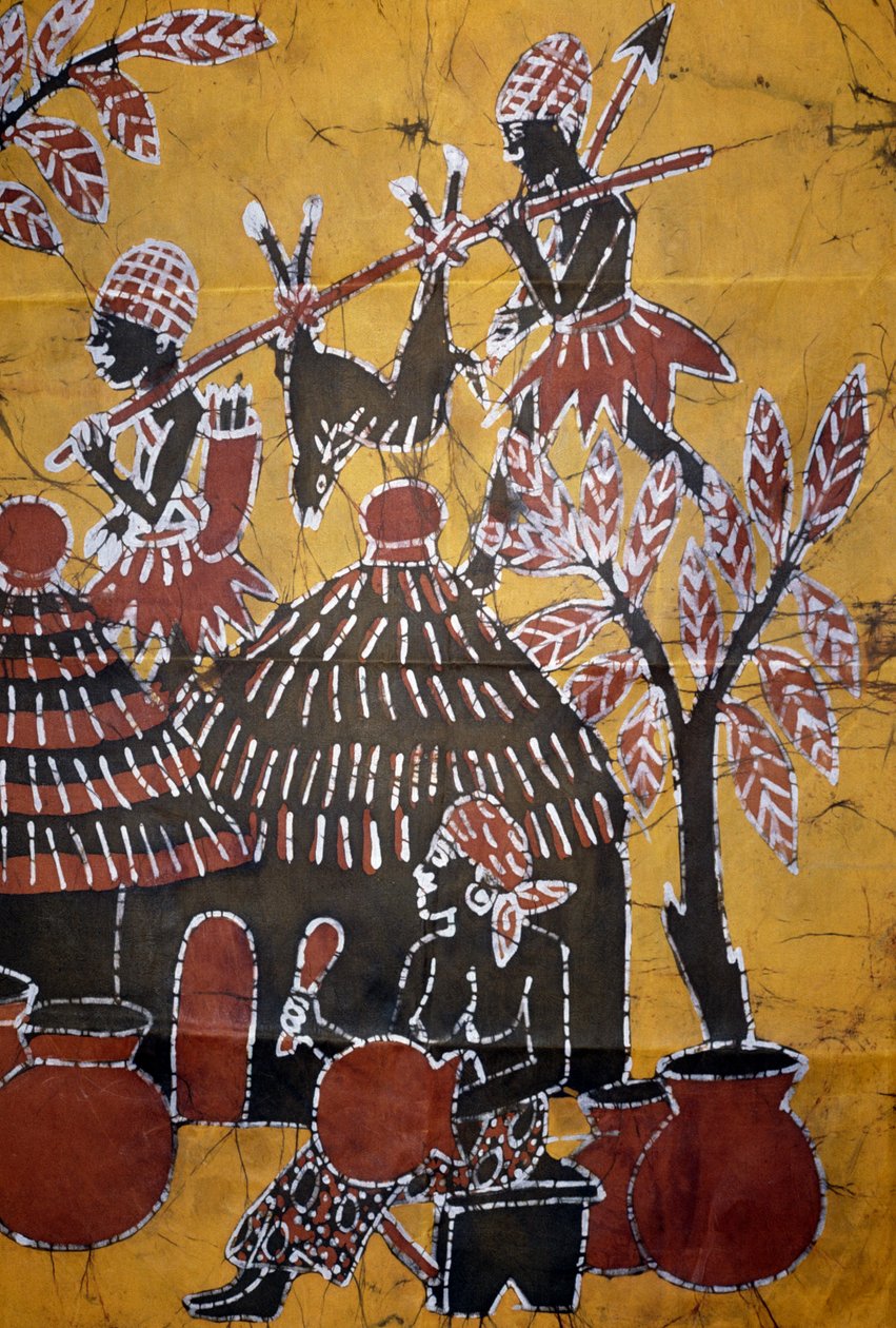 Cloth made using batik technique, Togo handicrafts by School African