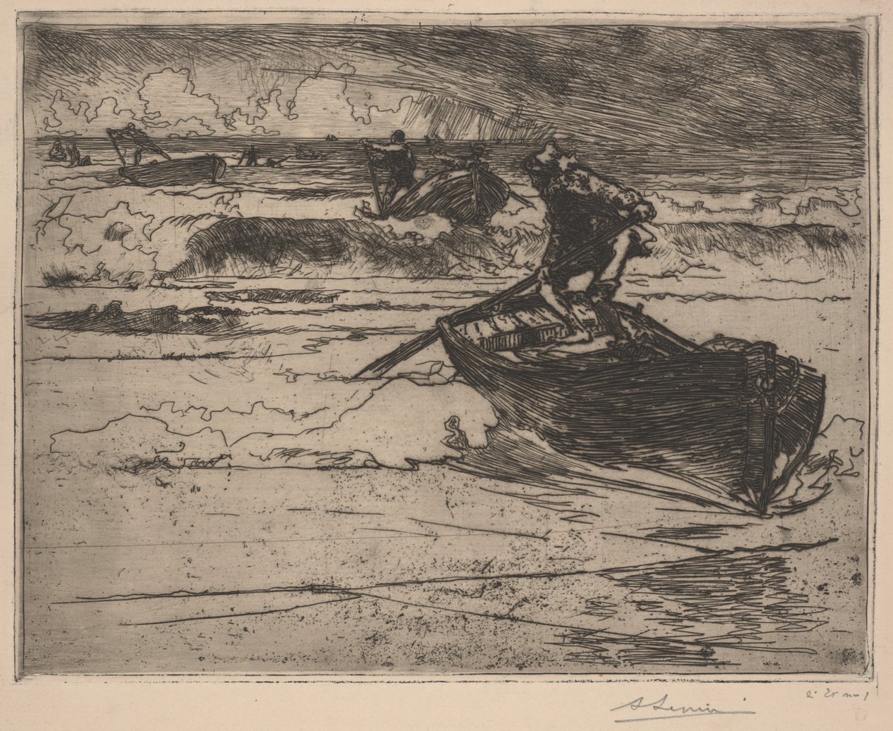 Fishermen Fleeing the Storm by School French