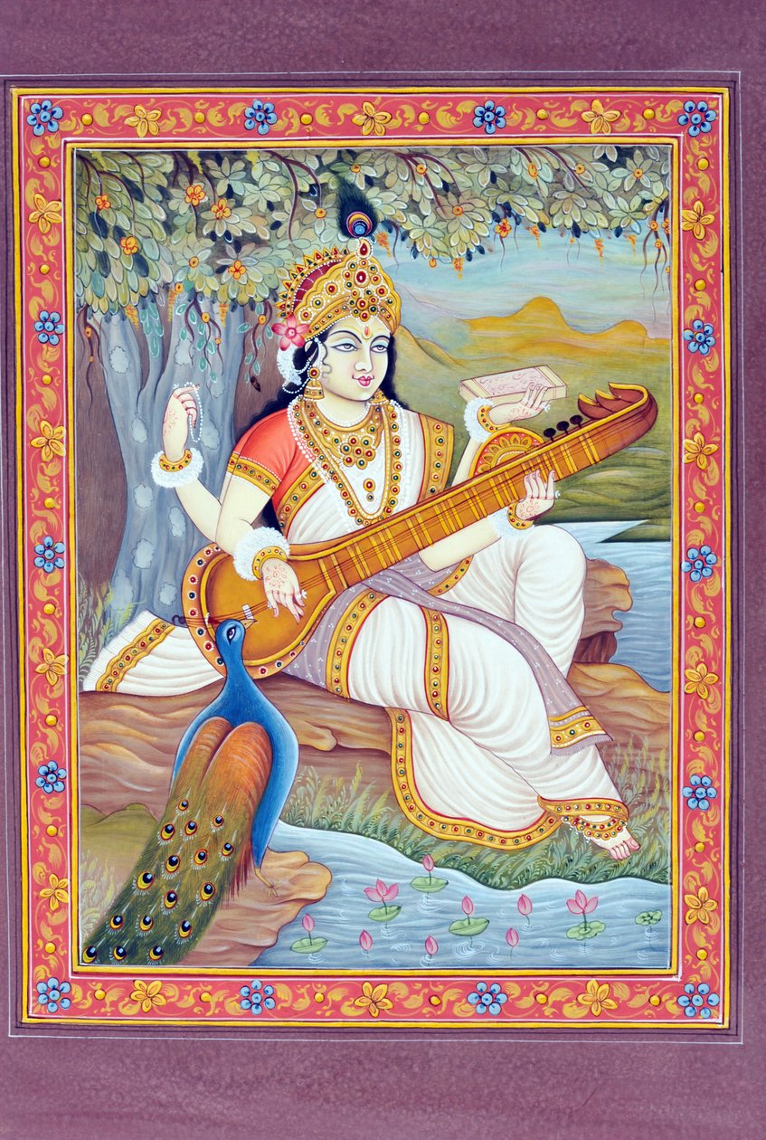 Miniature Painting of Goddess Saraswati by School Indian