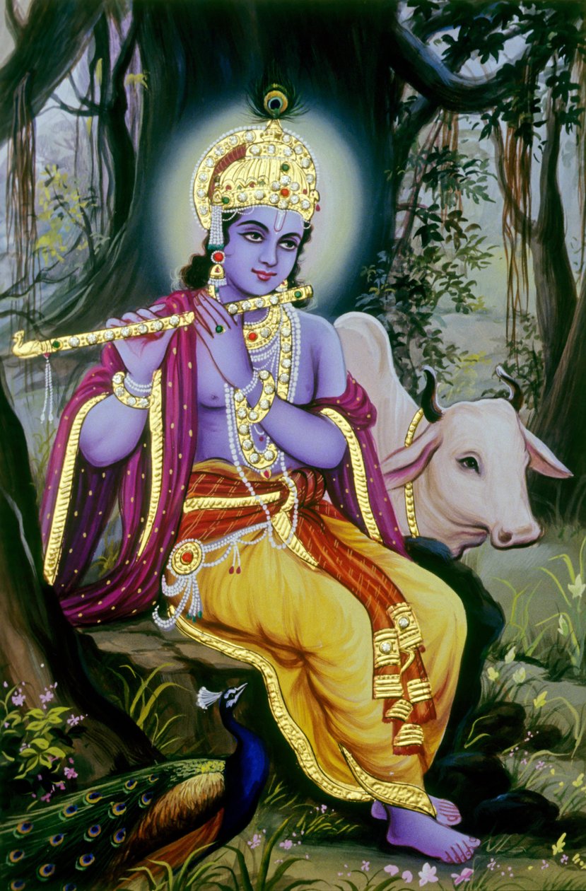 Miniature Painting of Lord Krishna, India by School Indian