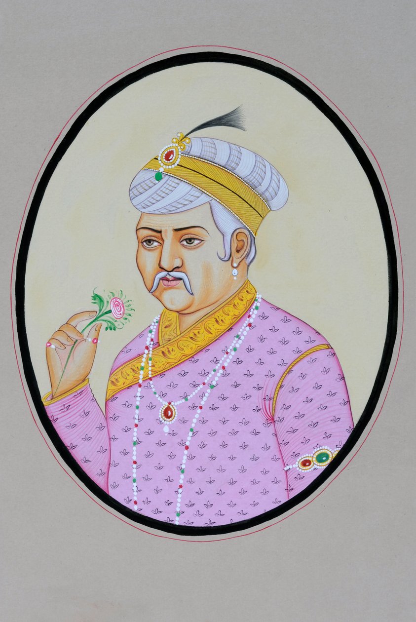 Miniature Painting of Mughal Emperor Akbar by School Indian