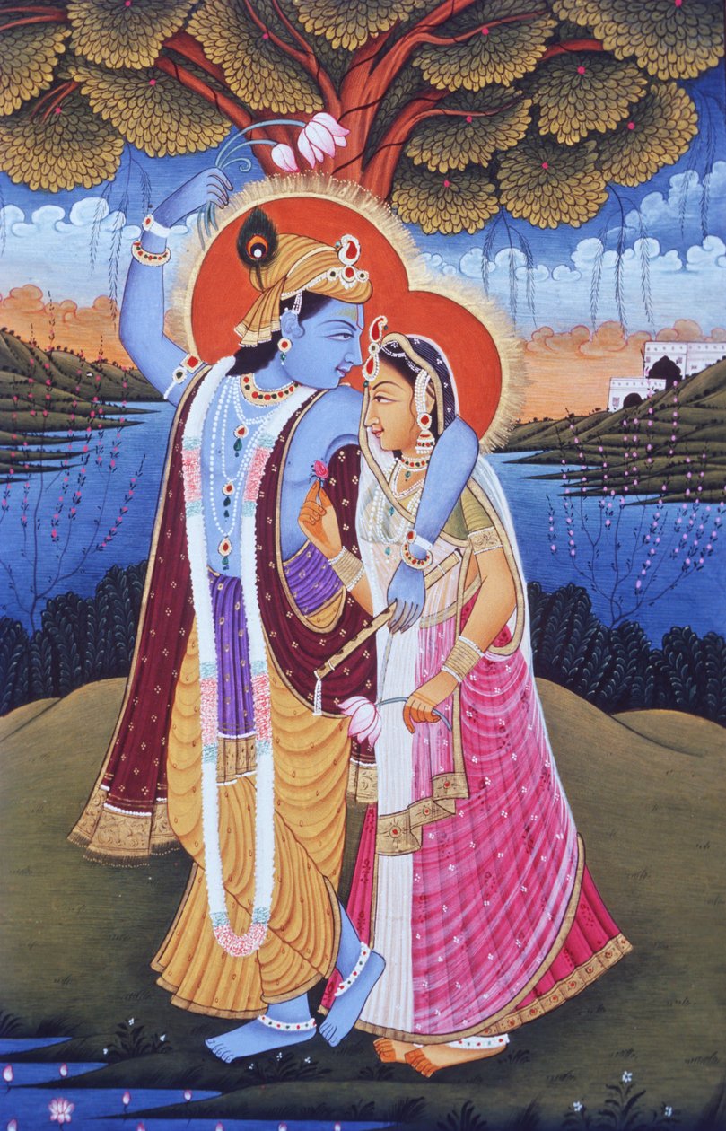 Miniature Painting of Radha Krishna, India by School Indian