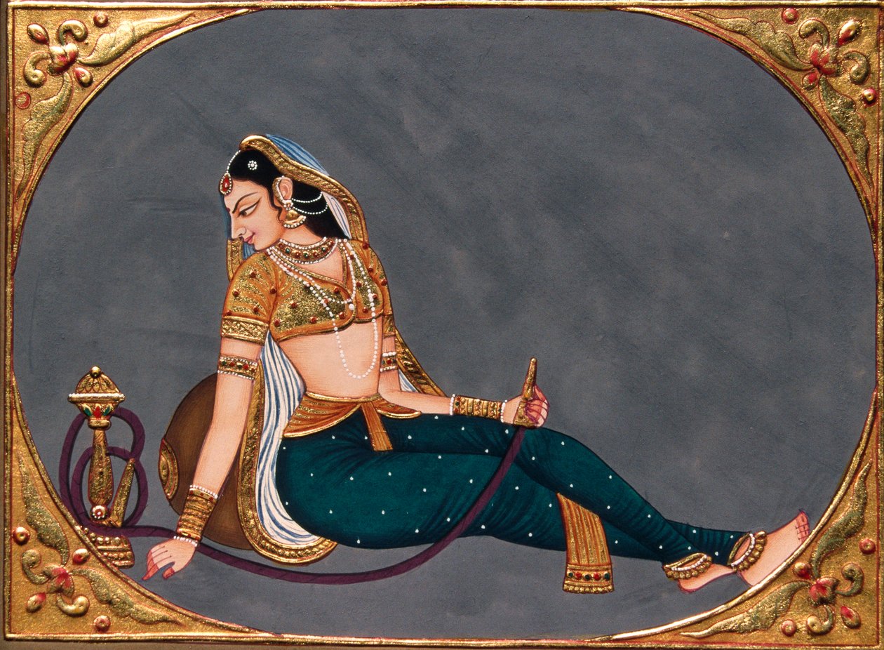 Lady Enjoying Hookah by School Indian