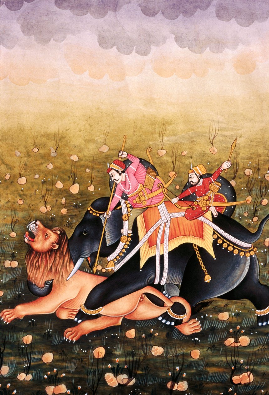 Miniature Painting on Paper, Mughal King Hunting by School Indian