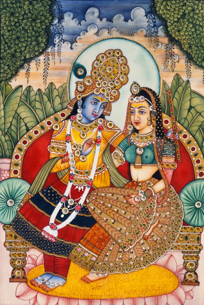 Radha Krishna Miniature Painting on Ivory by School Indian