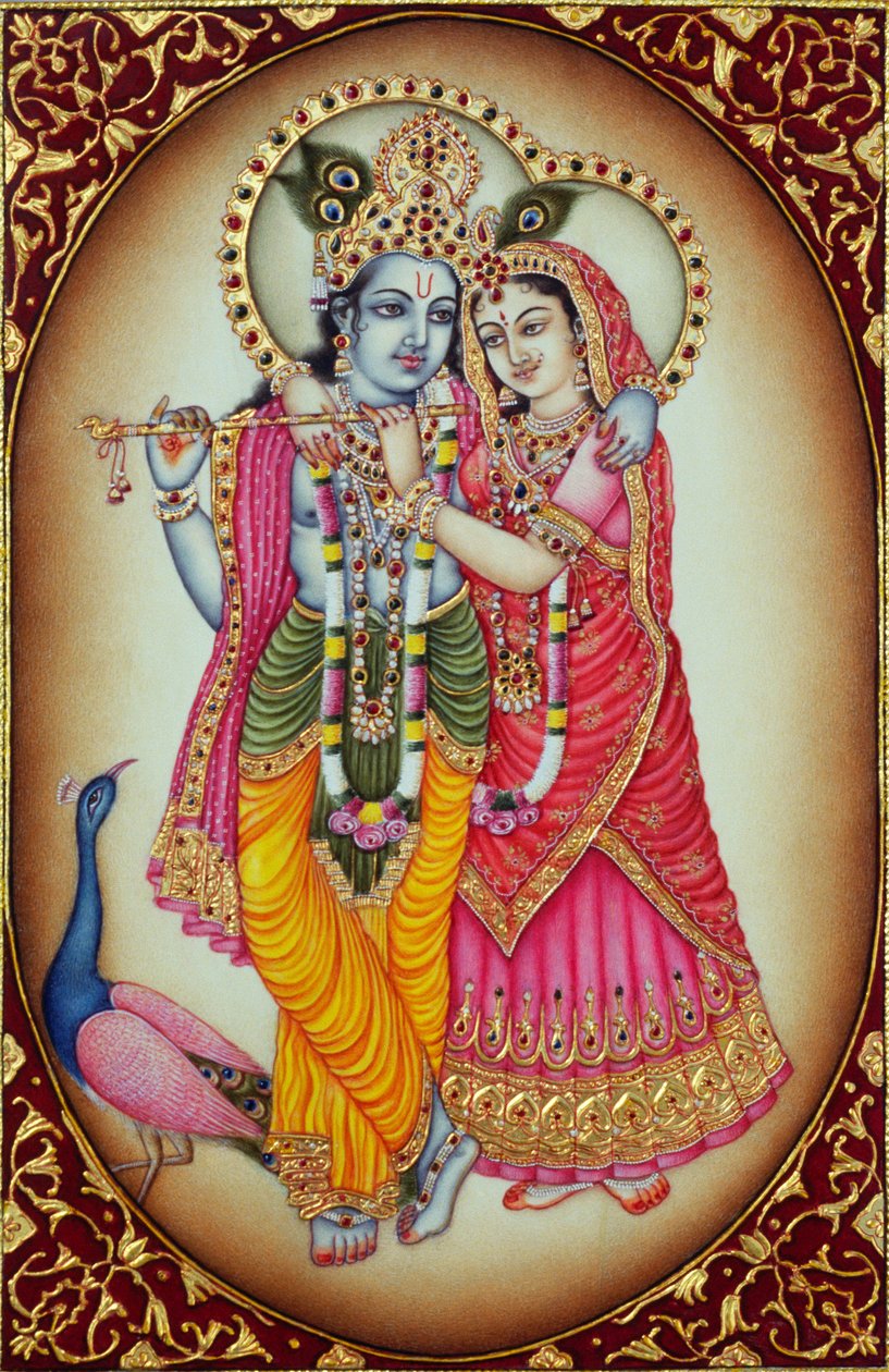 Radha Krishna Miniature Painting on Ivory by School Indian