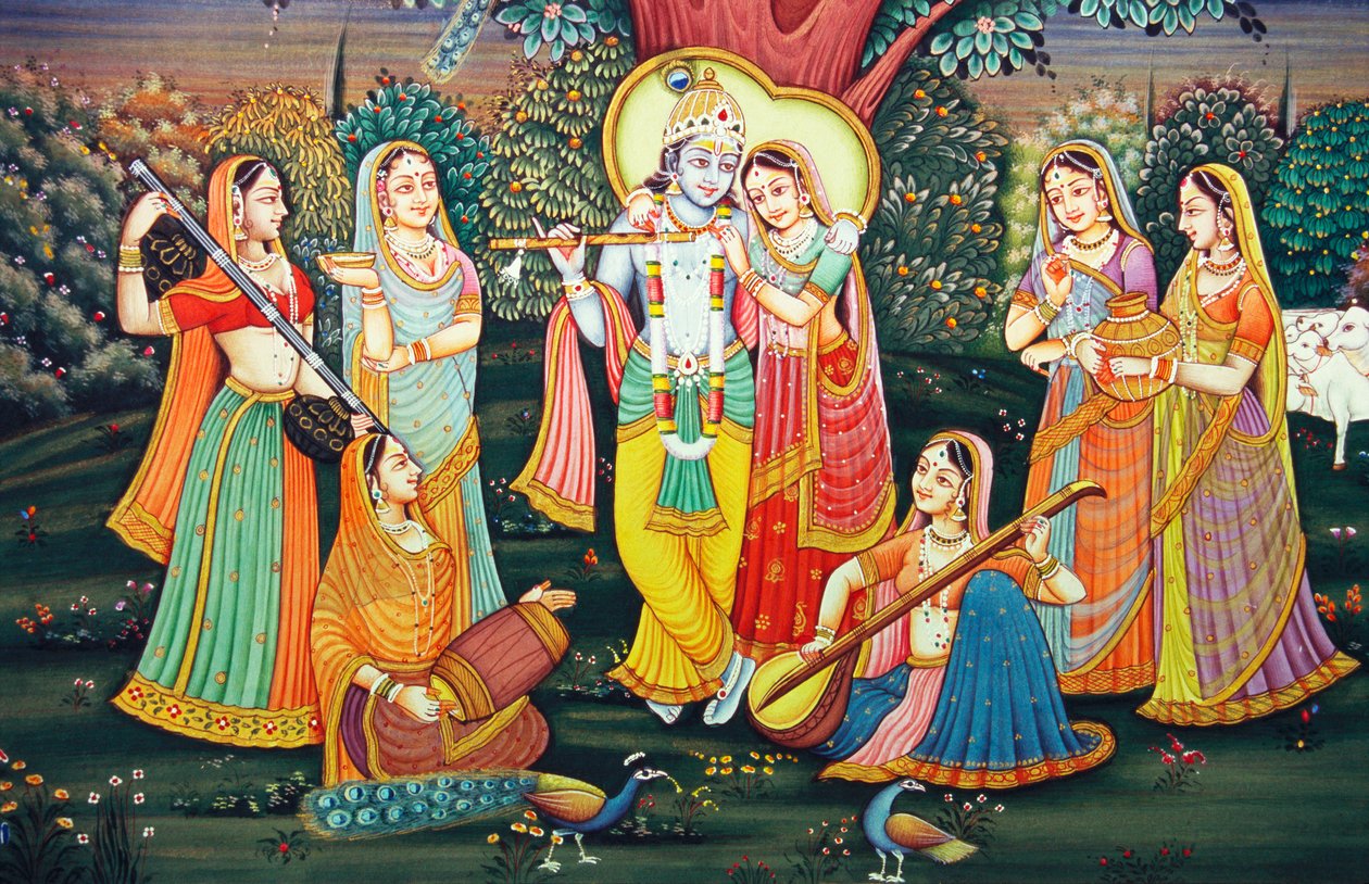 Radha Krishna with Sakhis Enjoy Music by School Indian