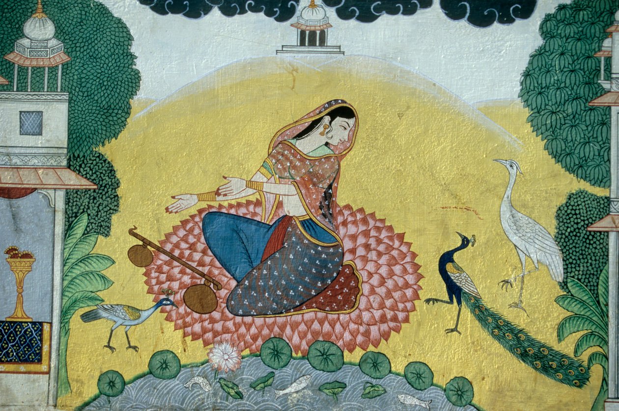 Woman with Rudra Veena Miniature Painting by School Indian