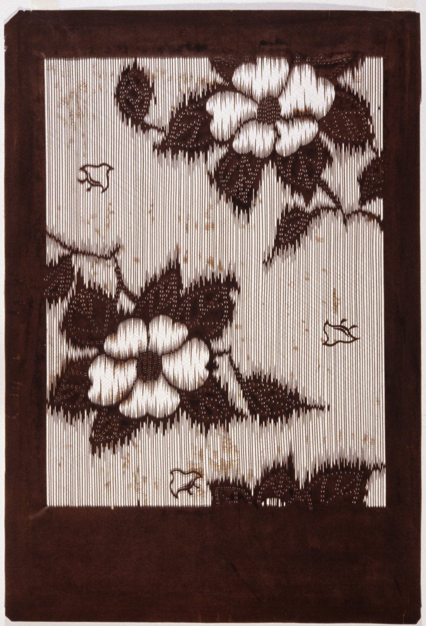 Stencil: Hibiscus and Sparrow by School Japanese