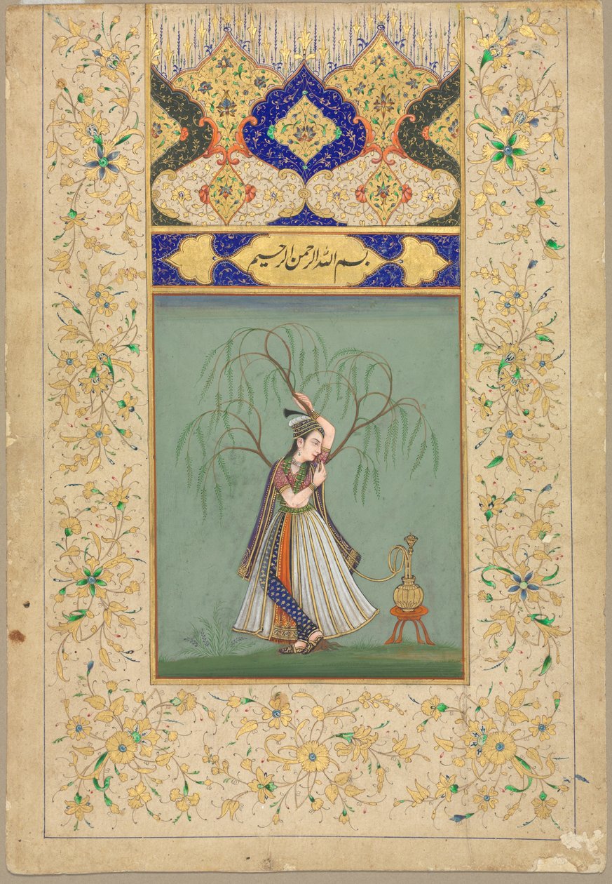Princess Smoking a Hookah (as Salabhanjika) by School Mughal