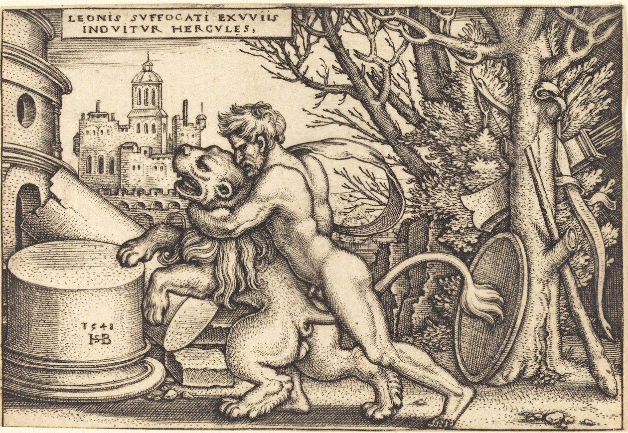 Hercules Killing the Nemean Lion by Sebald Beham