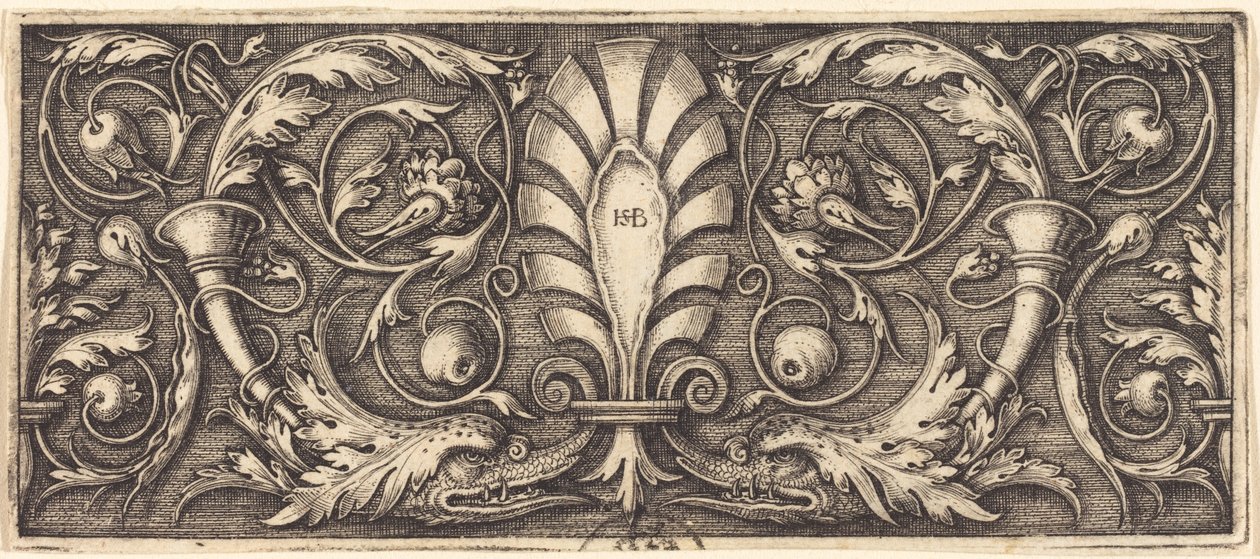 Ornament with Two Grotesque Dolphins by Sebald Beham