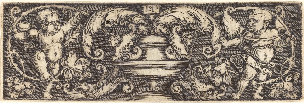 Ornament with a Vase between Two Genii by Sebald Beham