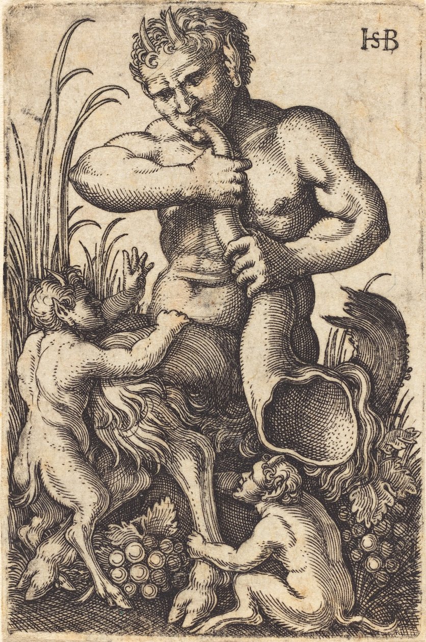 Satyr Blowing a Horn by Sebald Beham