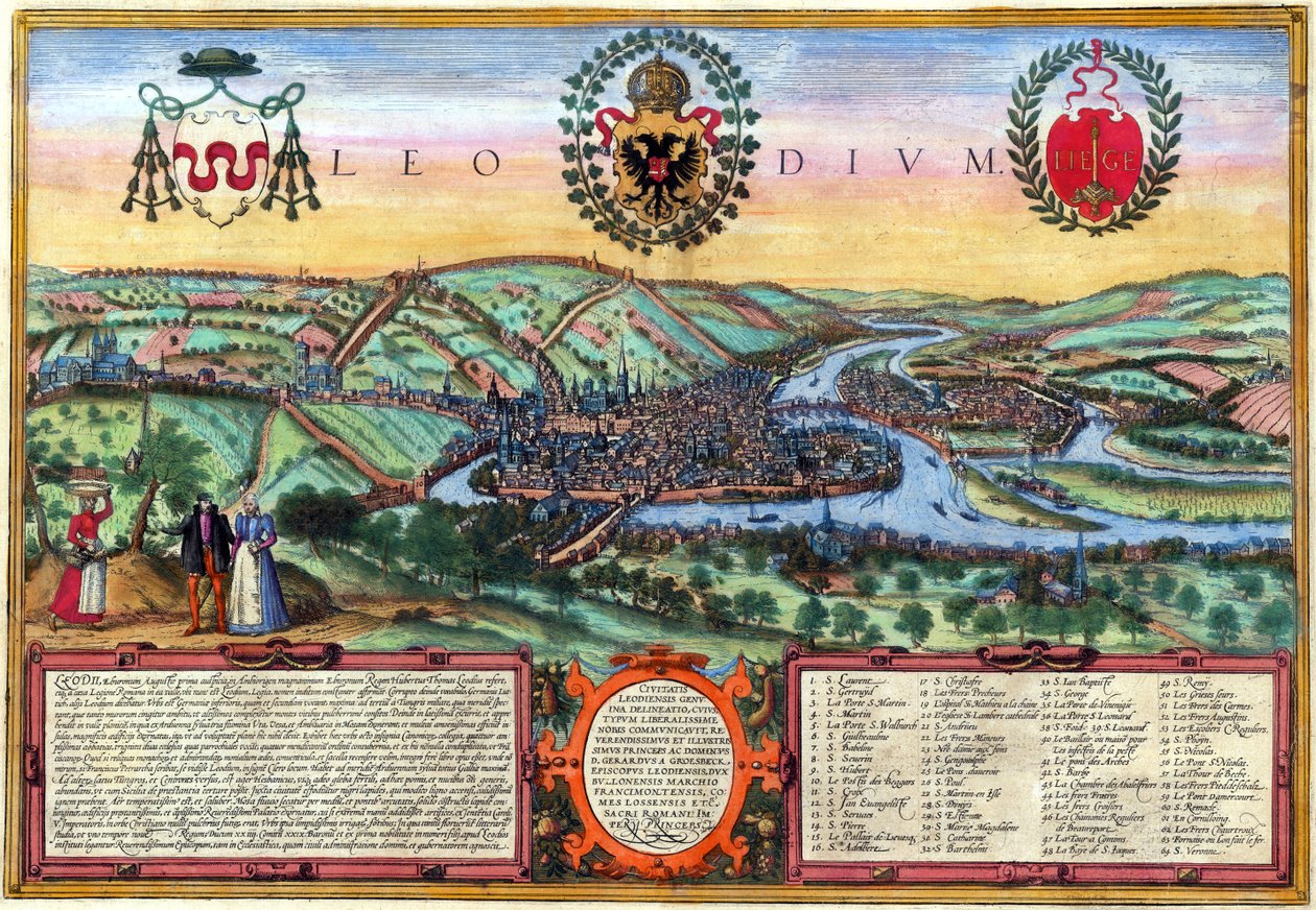 Detailed view of Liège with legend by Sebastian Munster