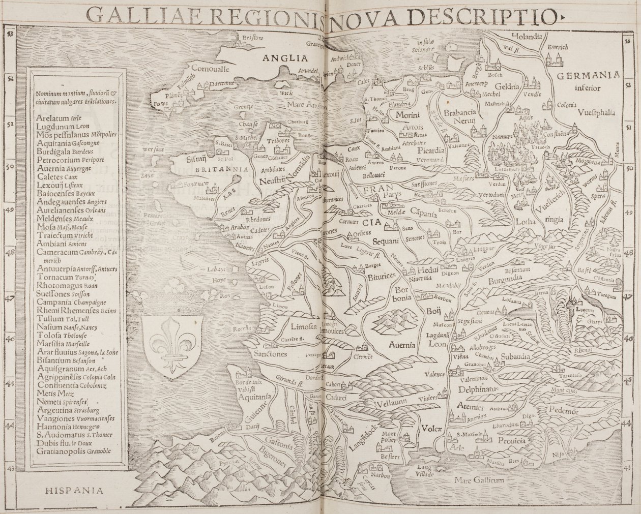 Cosmographia, detail of Galliae by Sebastian Munster