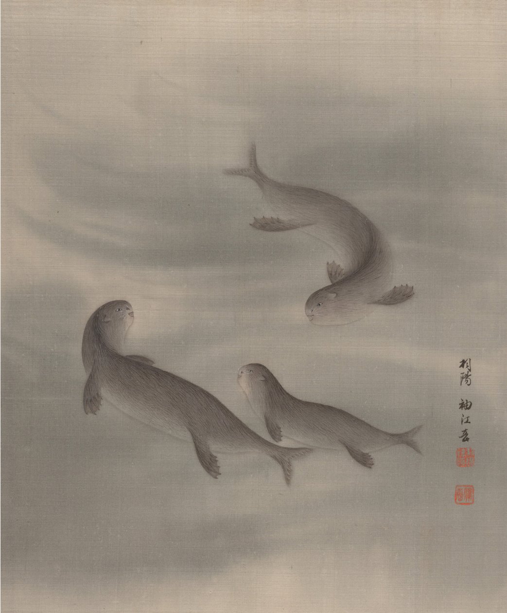 Otters Swimming, ca. 1890-92 by Seki Shuko