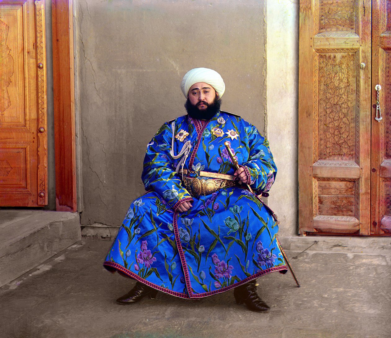 Alim Khan, Emir of Bukhara, Seated Holding Sword by Sergey Prokudin Gorsky