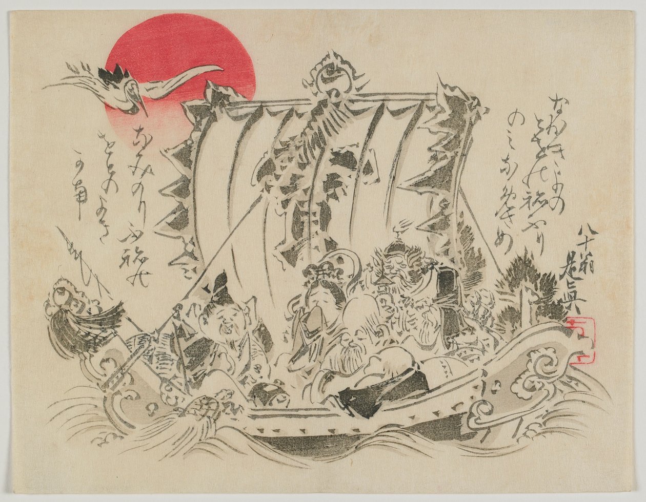 Seven Gods of Fortune in a Treasure Ship, Meiji era, late 19th century by Shibata Zeshin