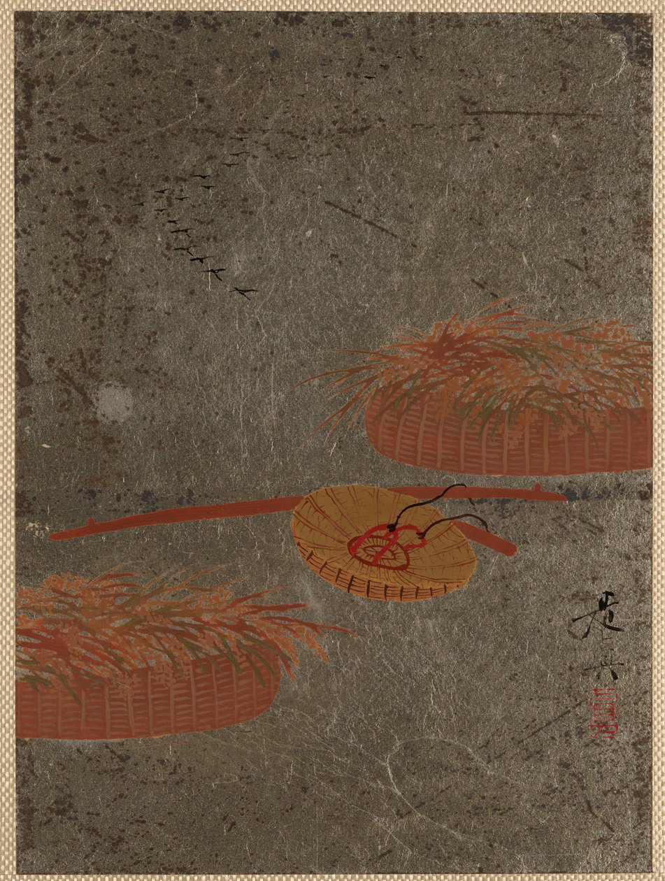 Flower Baskets and Farmers Hat, ca. 1880s by Shibata Zeshin