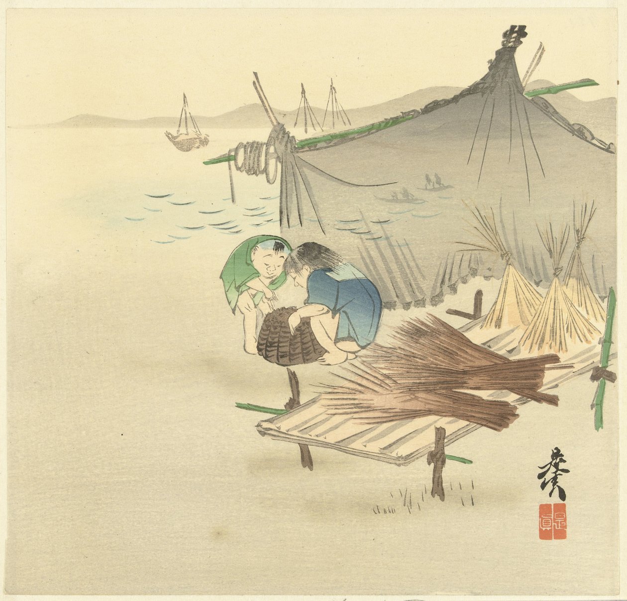 Children by a Fishing Net by Shibata Zeshin