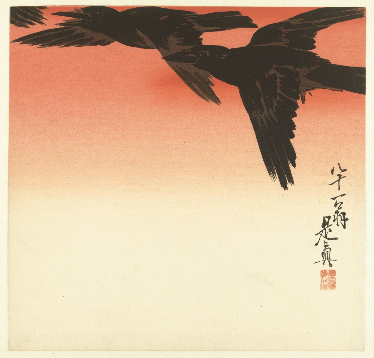 Crows Against a Red Sky by Shibata Zeshin