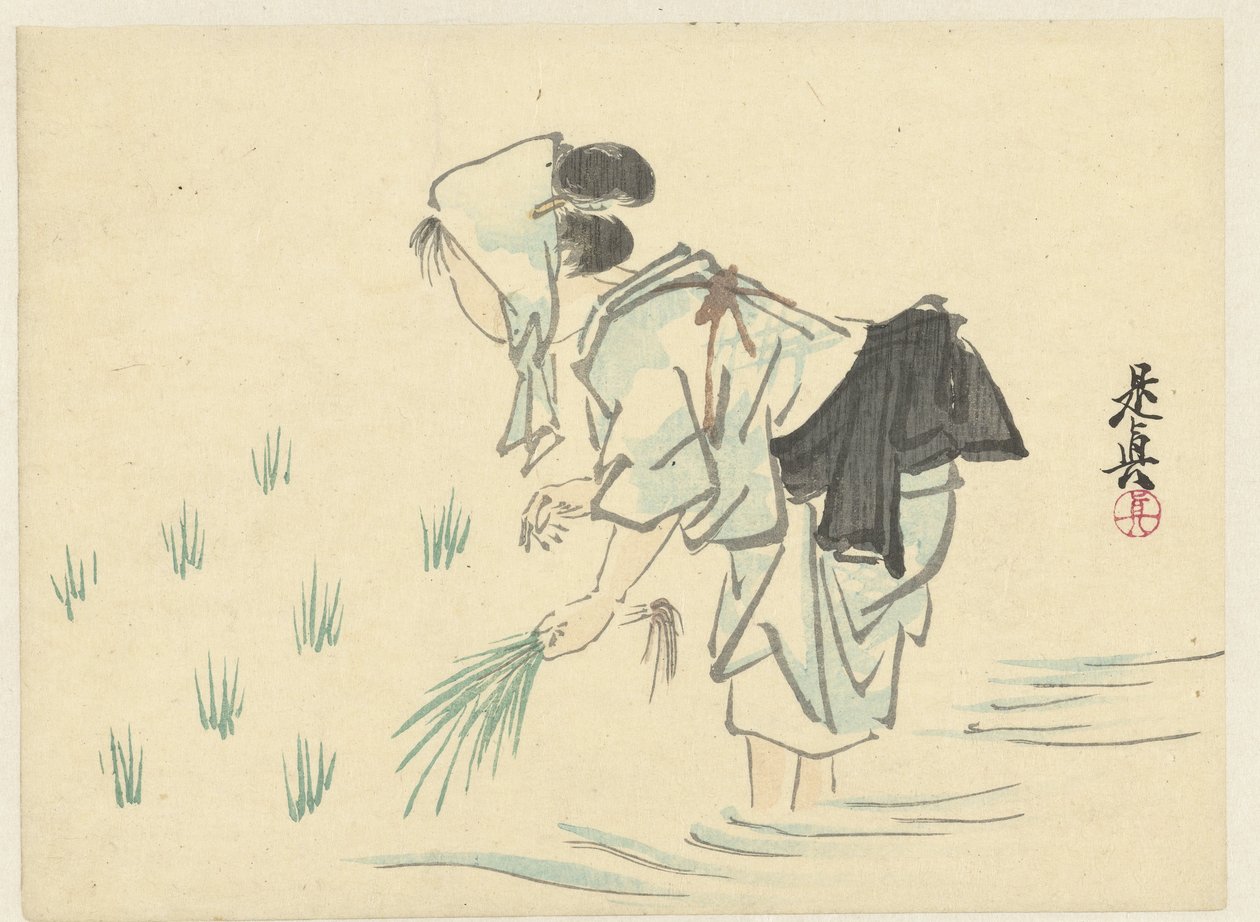 Woman Planting Rice by Shibata Zeshin